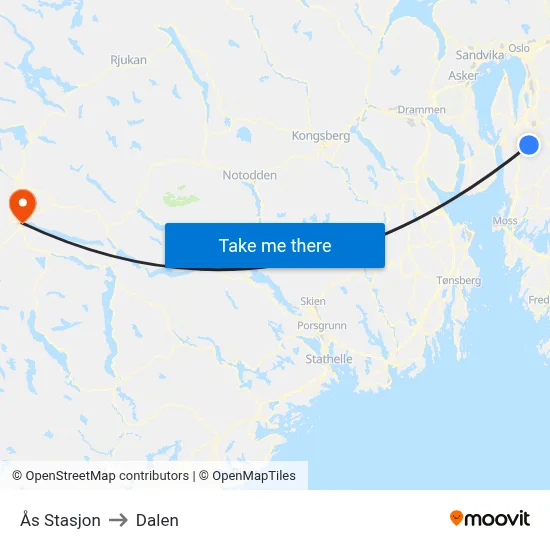 Ås Stasjon to Dalen map
