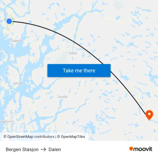Bergen Stasjon to Dalen map