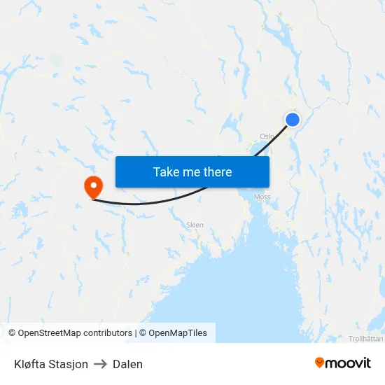 Kløfta Stasjon to Dalen map