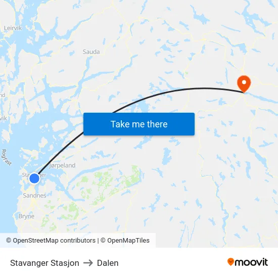 Stavanger Stasjon to Dalen map
