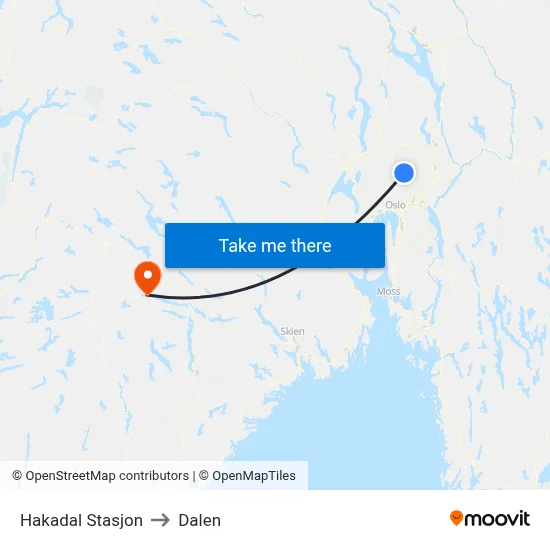 Hakadal Stasjon to Dalen map