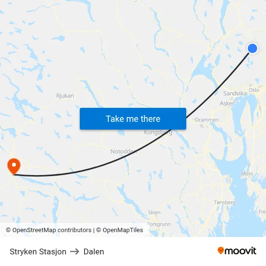Stryken Stasjon to Dalen map
