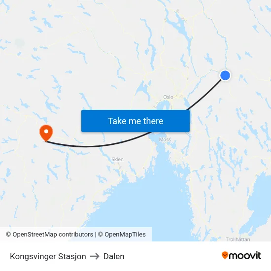 Kongsvinger Stasjon to Dalen map