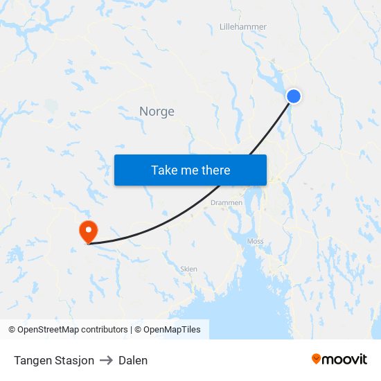 Tangen Stasjon to Dalen map