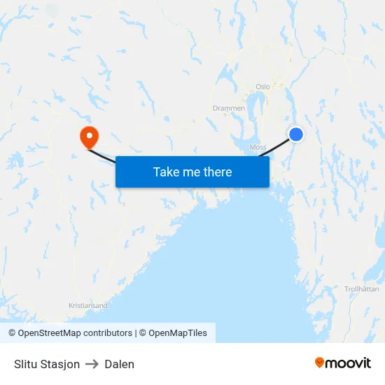 Slitu Stasjon to Dalen map