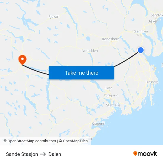 Sande Stasjon to Dalen map