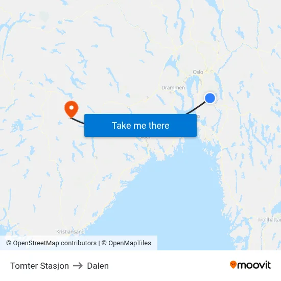 Tomter Stasjon to Dalen map