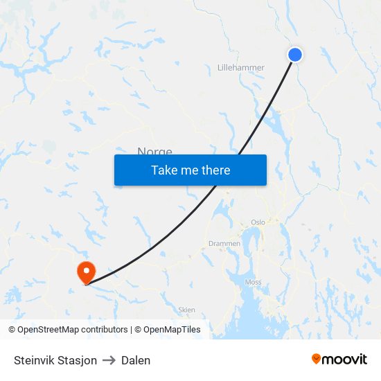 Steinvik Stasjon to Dalen map