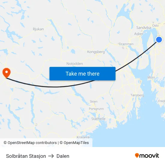 Solbråtan Stasjon to Dalen map