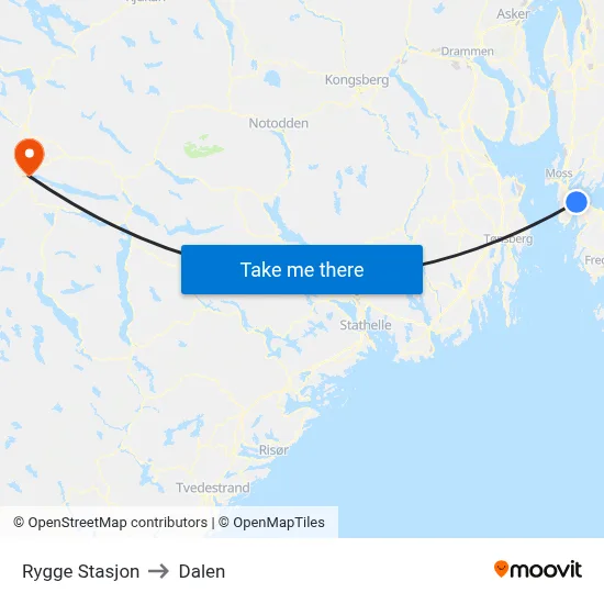Rygge Stasjon to Dalen map