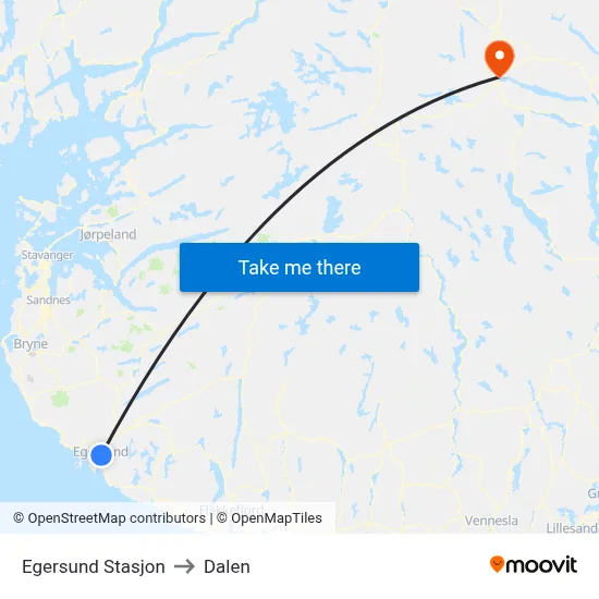 Egersund Stasjon to Dalen map