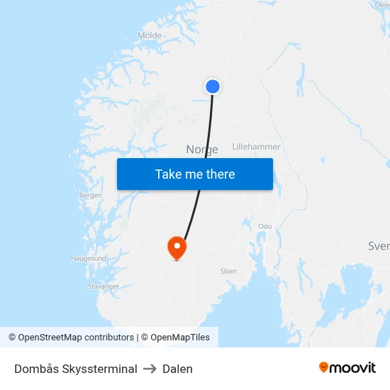 Dombås Skyssterminal to Dalen map
