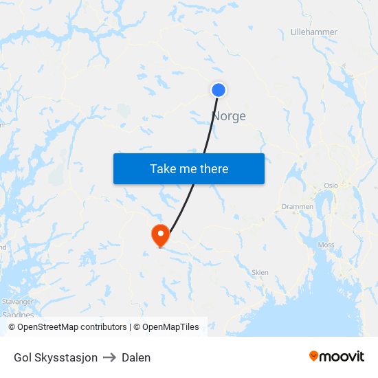 Gol Skysstasjon to Dalen map