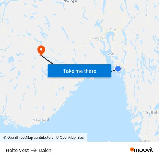 Holte Vest to Dalen map