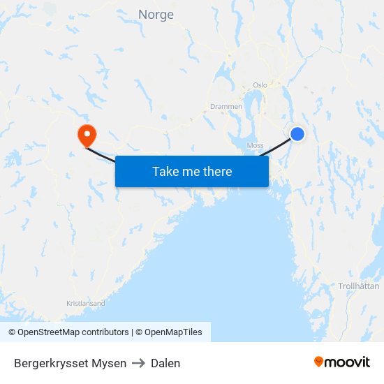 Bergerkrysset Mysen to Dalen map