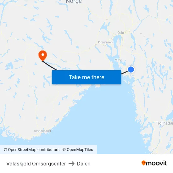 Valaskjold Omsorgsenter to Dalen map