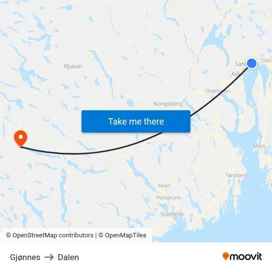 Gjønnes to Dalen map