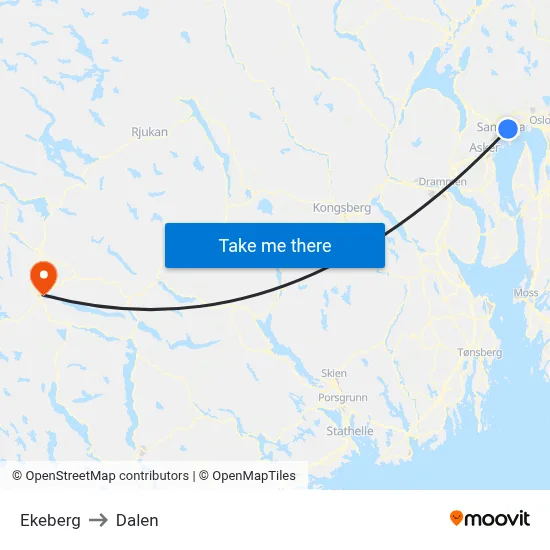 Ekeberg to Dalen map
