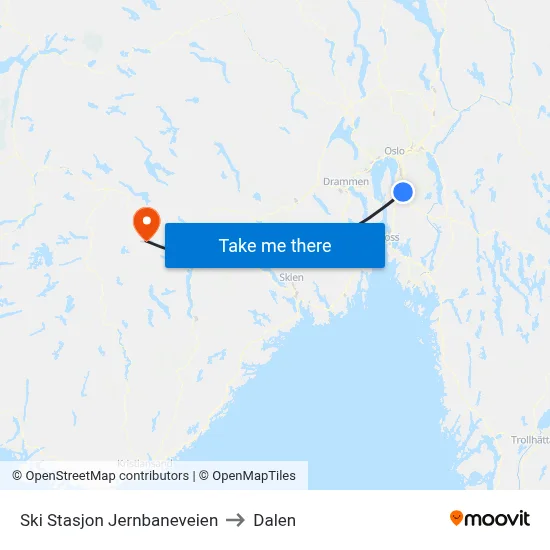 Ski Stasjon Jernbaneveien to Dalen map