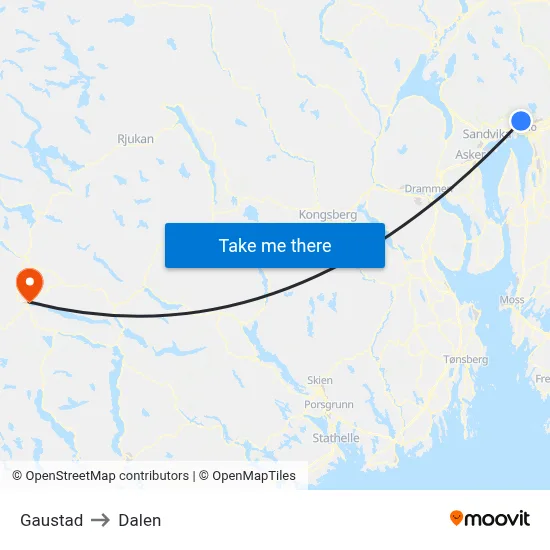 Gaustad to Dalen map