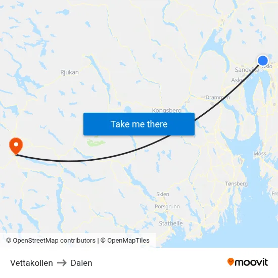 Vettakollen to Dalen map