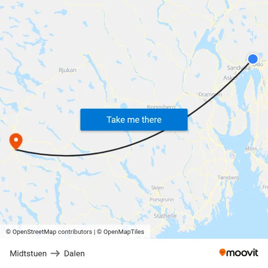Midtstuen to Dalen map