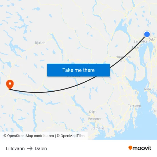 Lillevann to Dalen map