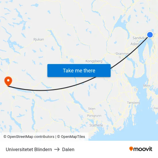 Universitetet Blindern to Dalen map