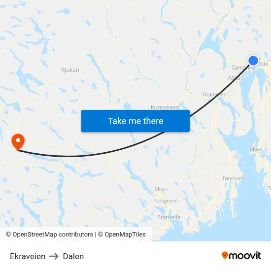 Ekraveien to Dalen map