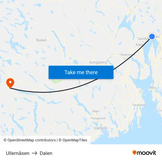 Ullernåsen to Dalen map