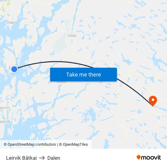Leirvik Båtkai to Dalen map