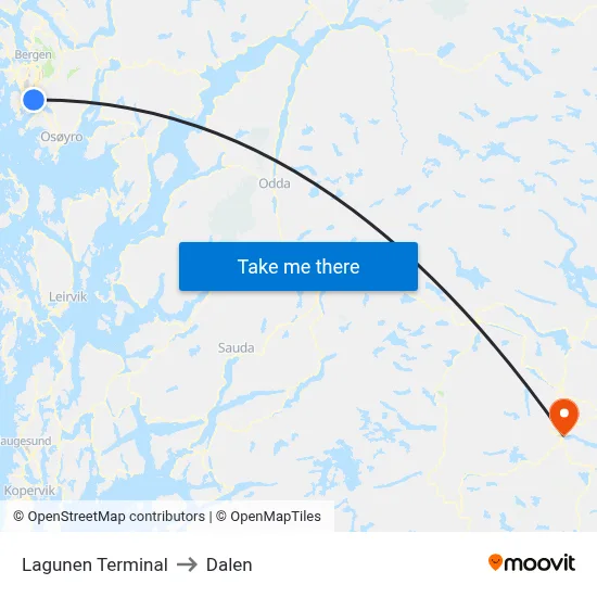 Lagunen Terminal to Dalen map