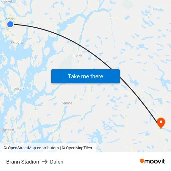 Brann Stadion to Dalen map