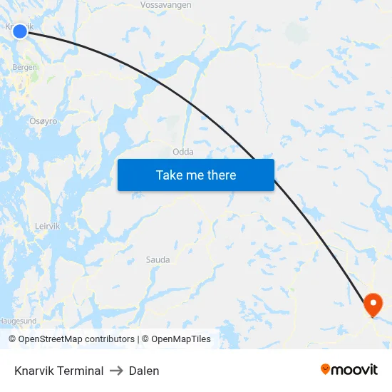 Knarvik Terminal to Dalen map