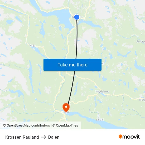 Krossen Rauland to Dalen map