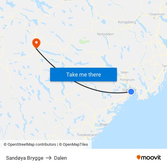 Sandøya Brygge to Dalen map