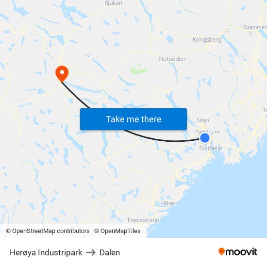 Herøya Industripark to Dalen map