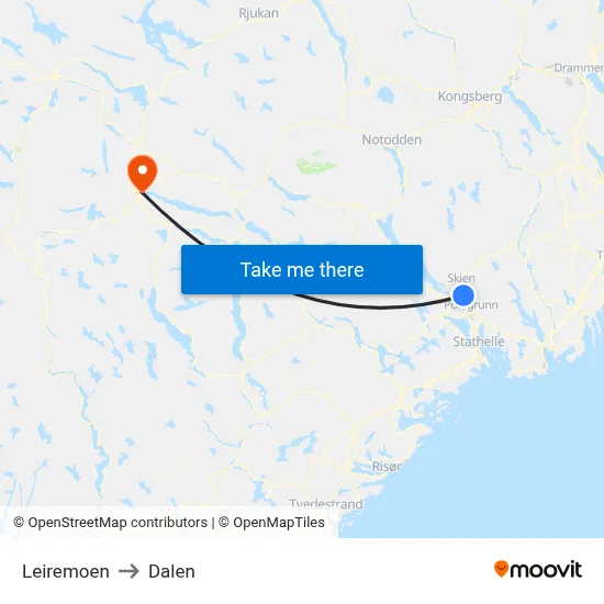 Leiremoen to Dalen map