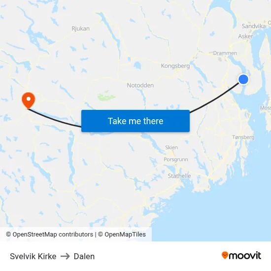 Svelvik Kirke to Dalen map