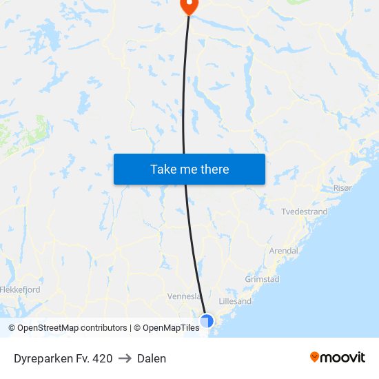 Dyreparken Fv. 420 to Dalen map