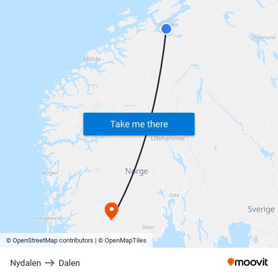 Nydalen to Dalen map