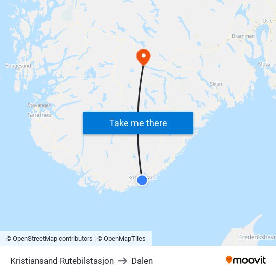 Kristiansand Rutebilstasjon to Dalen map