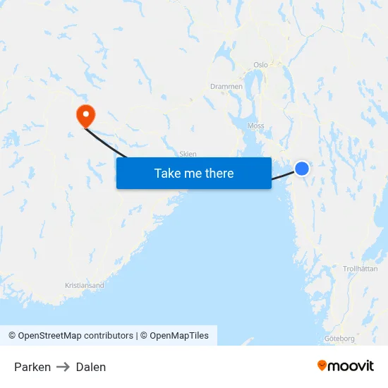 Parken to Dalen map