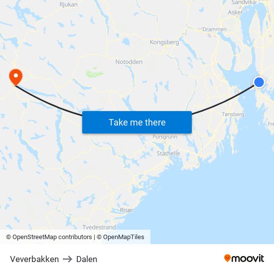 Veverbakken to Dalen map