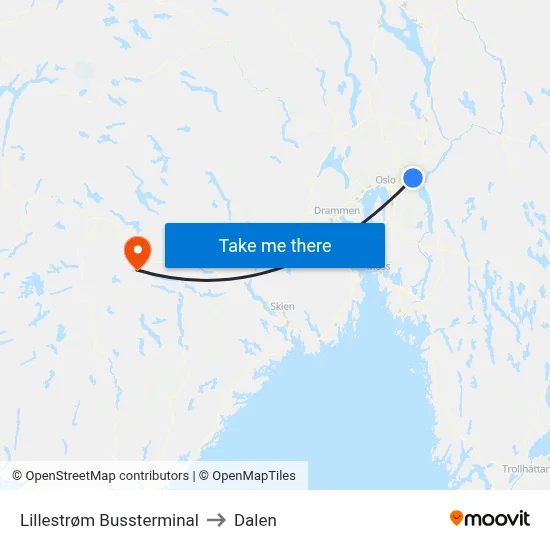 Lillestrøm Bussterminal to Dalen map