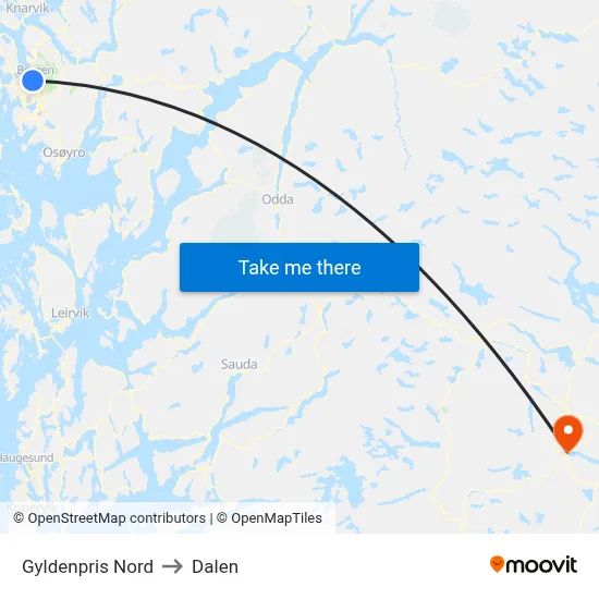 Gyldenpris Nord to Dalen map