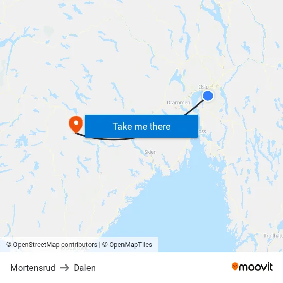 Mortensrud to Dalen map