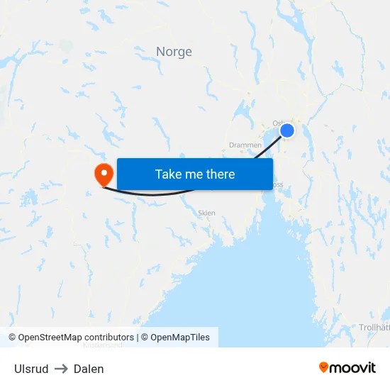 Ulsrud to Dalen map