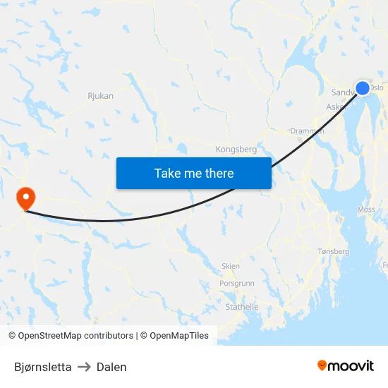 Bjørnsletta to Dalen map