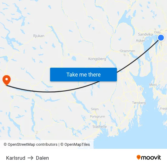 Karlsrud to Dalen map